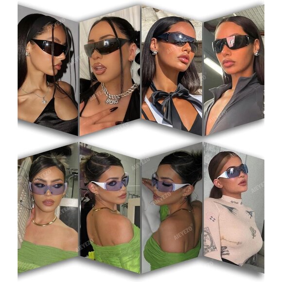Oversized Y2K Rimless Sunglasses Women's Men UV400 Wrap Around Trendy - Picture 4 of 7